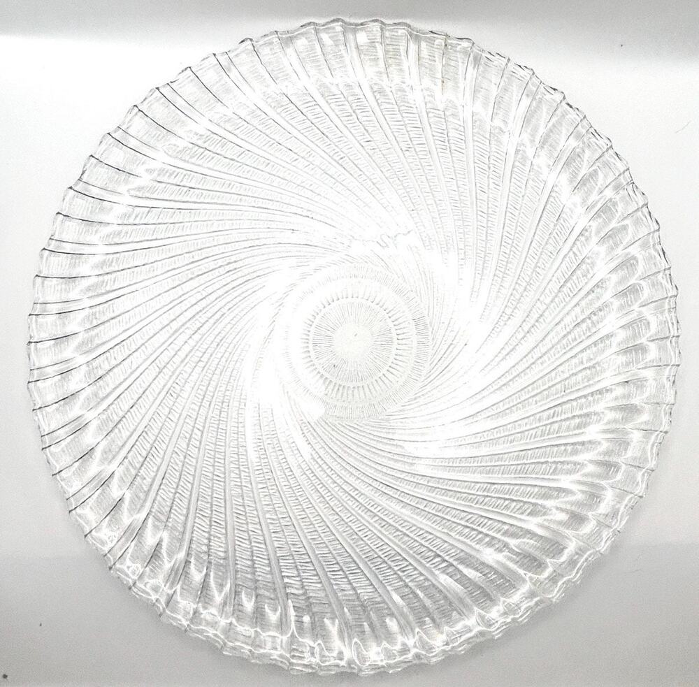 NWOB Vintage Arcoroc Seabreeze Clear Glass 13” Swirl Serving Platter France